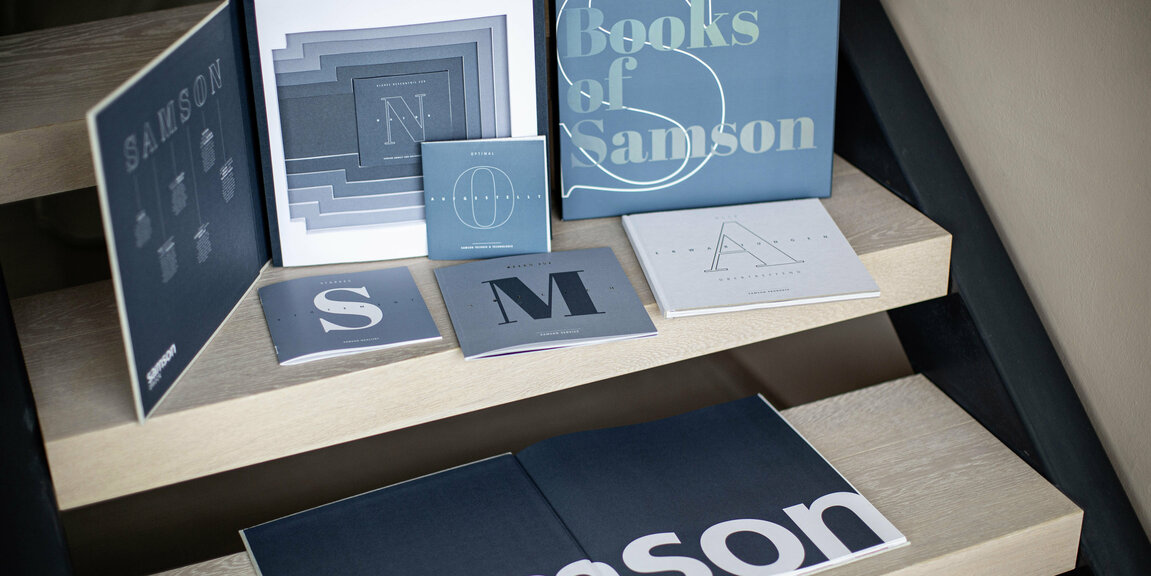 Samson Druck Markenauftritt neu überarbeitet offline Books of Samson Gesamtüberblick Portfolio Produkte